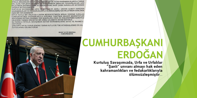 CB Erdoğan'dan Şanlıurfa'nın kurtuluş gününü kutladı