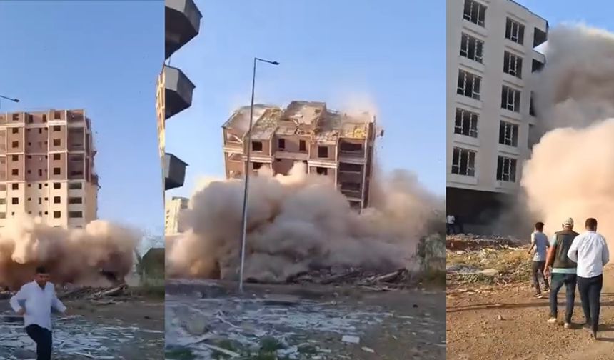 Siverek'te depremde hasar alan bina yıkıldı