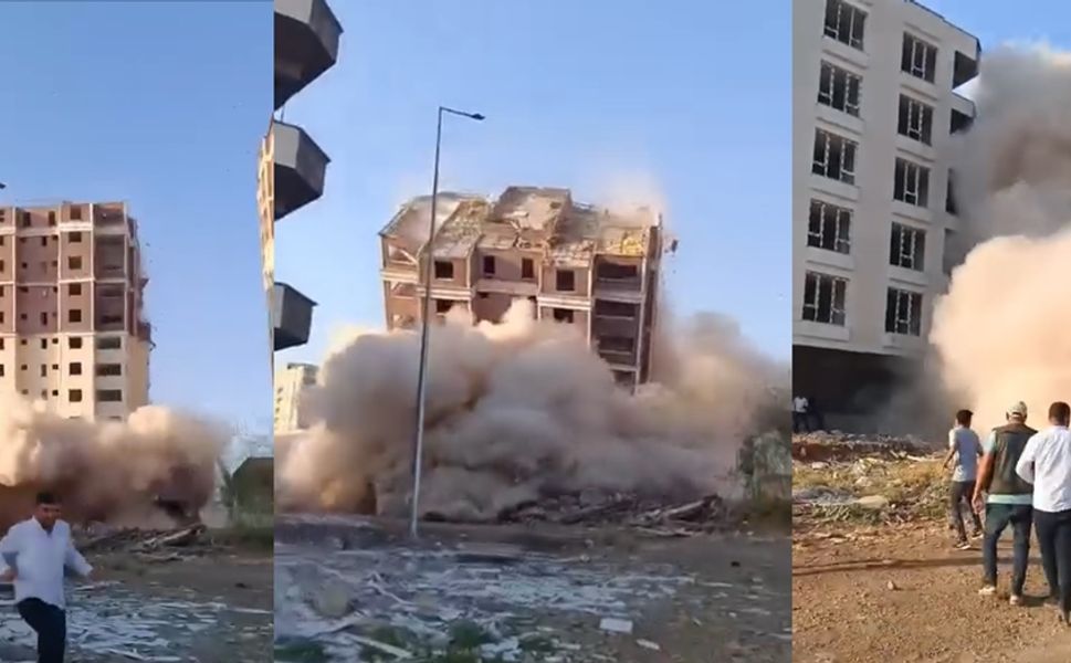 Siverek'te depremde hasar alan bina yıkıldı